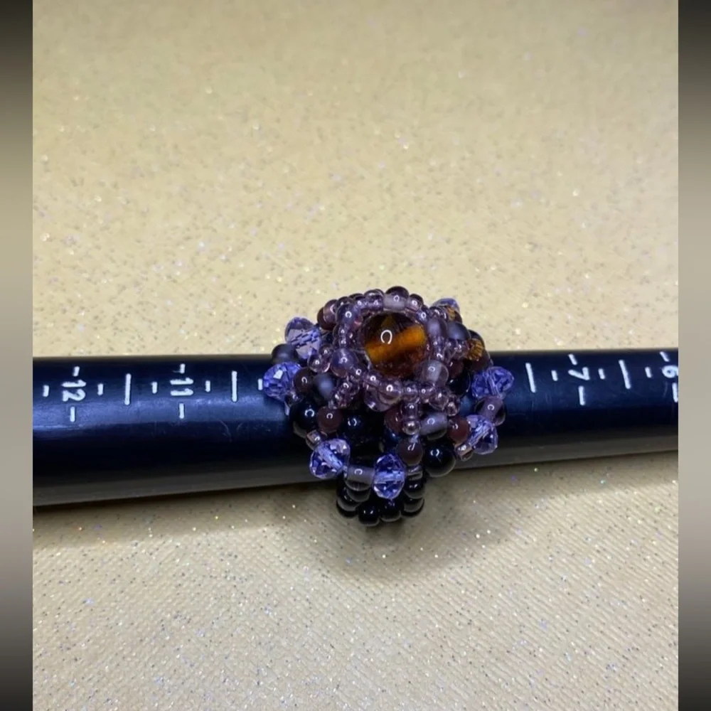 Elegant Purple Beaded Ring handmade beaded Ring